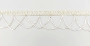 White Hand Embroidered Fringe Lace Trim With White Bugle Beads, Fringe Trim, Beaded Fringing